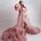 Тюлевое платье для беременных, розовое, с оборками, на заказ