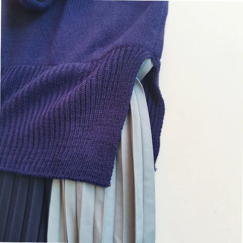 

Korean One Piece Dress For Women Turtleneck Long Sleeve Winter Japan Ladies Streetwear Casual Blue Autumn Pacthwork Maxi Dresses