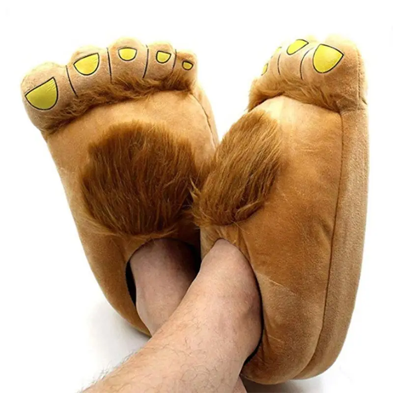 

Fashion Men's Big Feet Furry Monster Adventure Slippers Comfortable Novelty Warm Winter Brown Color