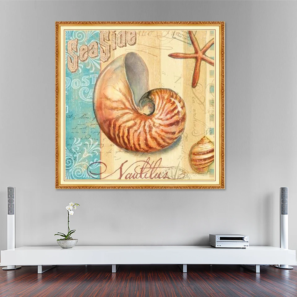 

Распродажа 5D алмазная живопись «сделай сам», пейзаж, ракушки, фестоны, вышивка крестиком, полноразмерная мозаика, картина стразы, Декор