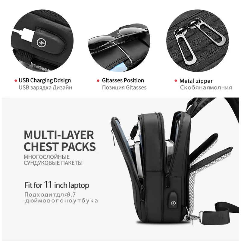 eurcool crossbody bag men usb charging chest pack travel water repellent hand casual shoulder bag male purses сумки н