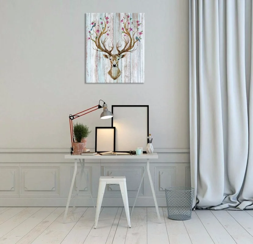Плакат на холсте с головой оленя и цветами Современный домашний декор животное