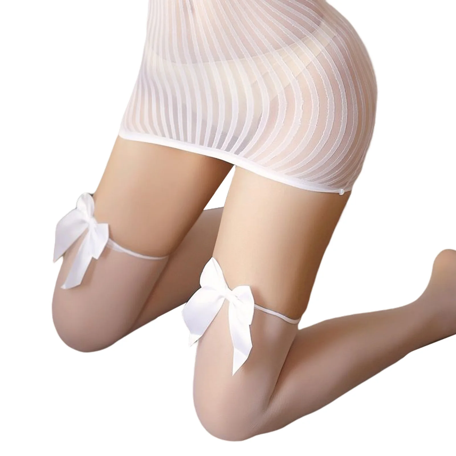 

Women's Silk Stockings, Over Knee Bow See Through Pantyhose Leggings Cosplay Underwear Matching Accessories