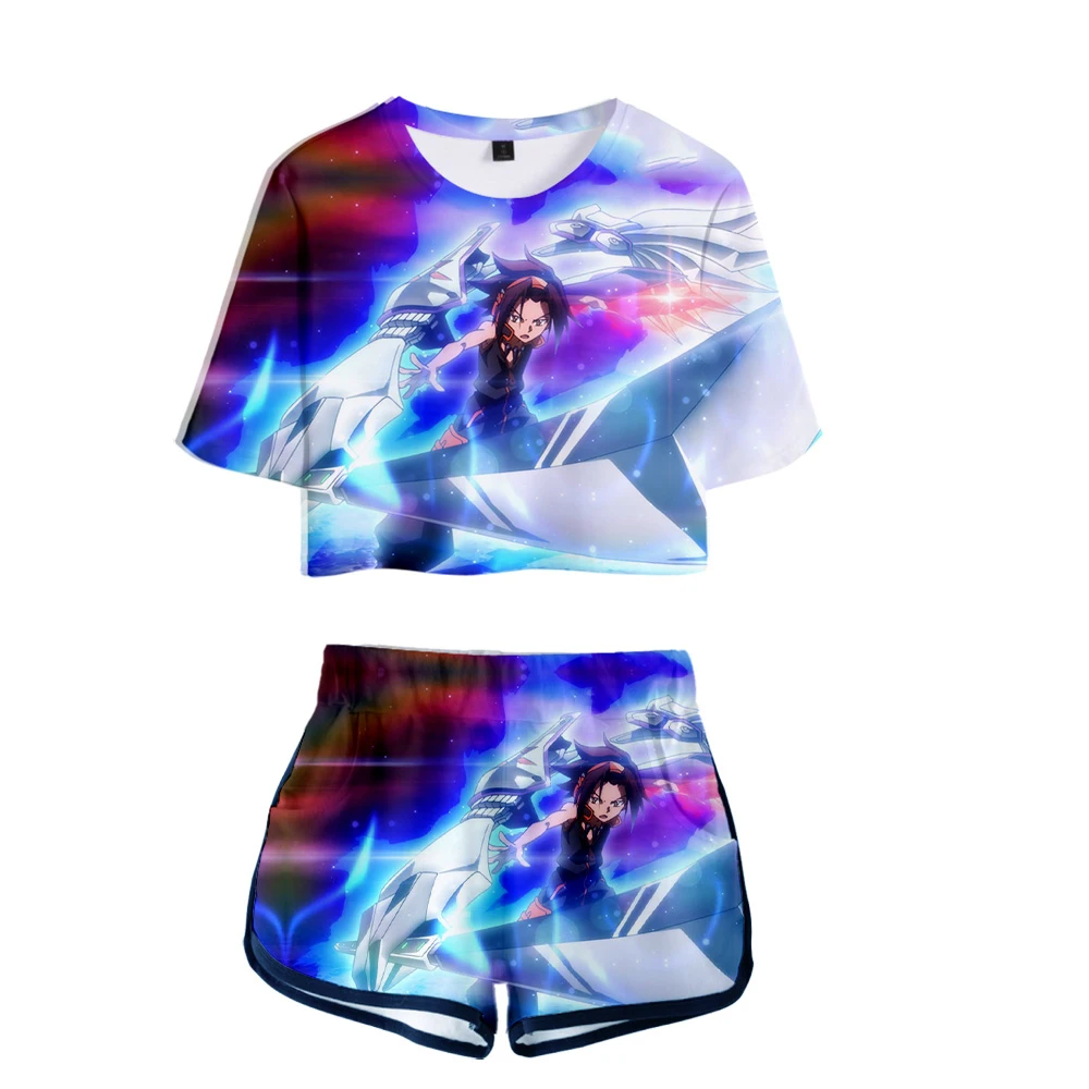 Костюм Shaman King YOU ASAKURA женский из двух предметов комплект короткого топа и шортов с