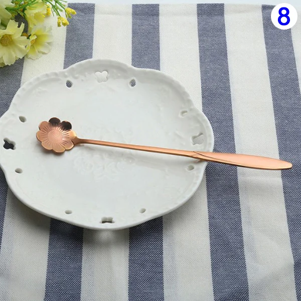 1 шт. ложка из нержавеющей стали с цветком и сердечком кофейный чай розовое золото