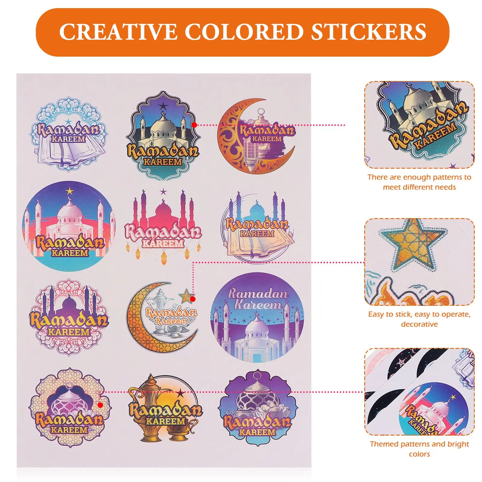 

40pcs Eid Mubarak Bag Envelope Seal Stickers Islam Party Round Gift Bag Sticker 1pc/12 Stickers