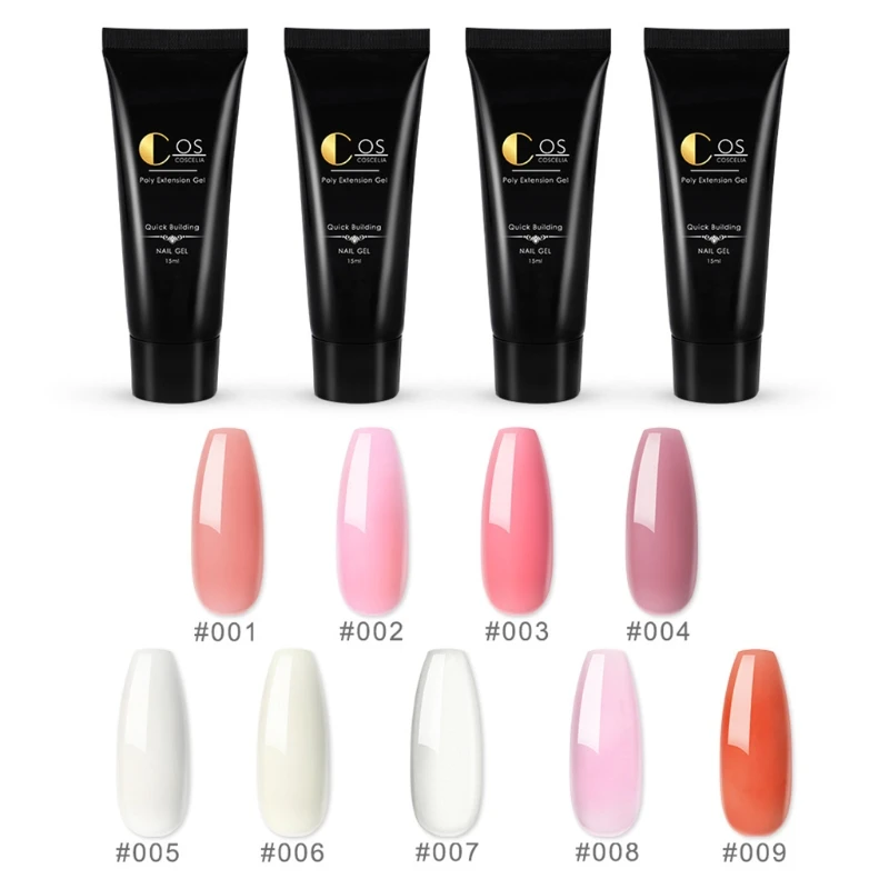 

4pcs Poly Builder UV Gel Quick Building Nail Tips Brush Finger Extension 15ml with Transparent False Nails