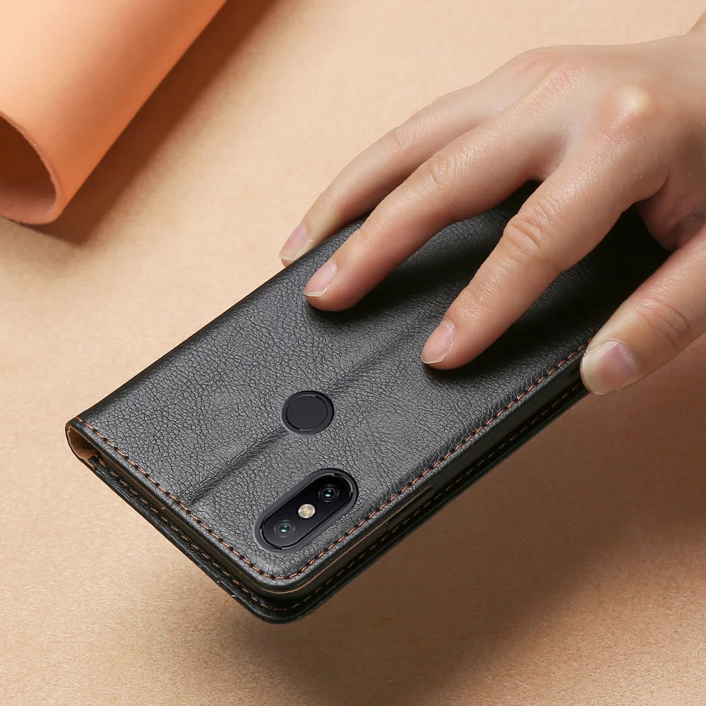 Магнитный чехол для Xiaomi Mi 8 Lite кожаный из ТПУ задняя крышка флип кошелек с