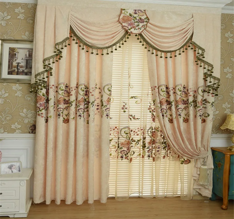 Европейский сельский вышитые утолщение синель шторы для гостиной столовой