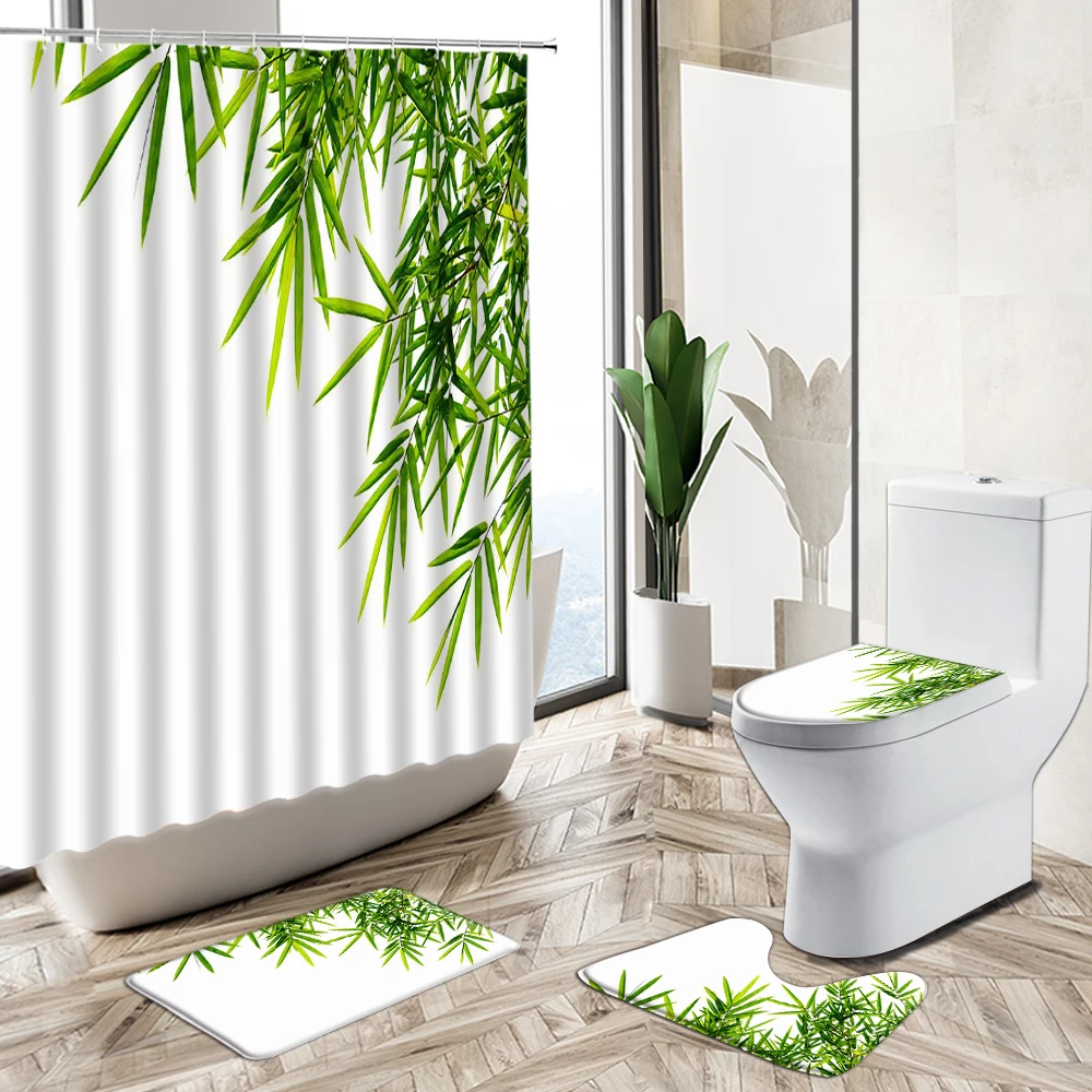 Miglior Green Leaf Bamboo Forest Landscape Set Di Tende Per Doccia Primavera Pianta Scenario Bagno Vasca Da Bagno Antiscivolo Piedistallo Tappeto Copriwater