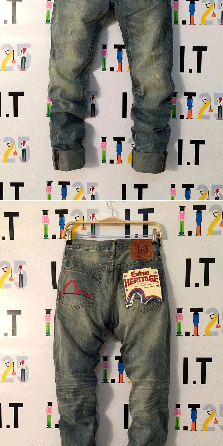 Evisu Новое поступление повседневные мужские дышащие джинсы высокого качества теплые мужские Брендовые прямые мужские брюки с вышивкой