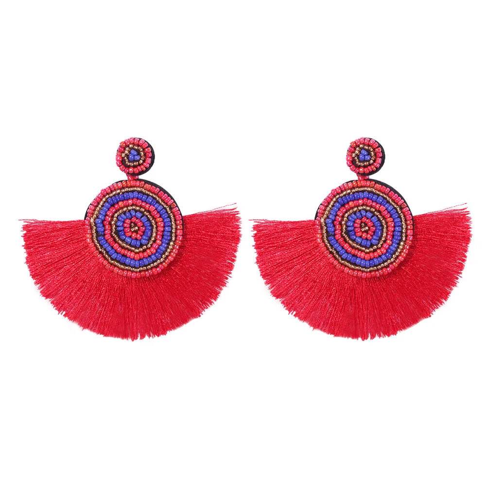 Богемные новые веерообразные серьги с кисточками модные геометрические ручной