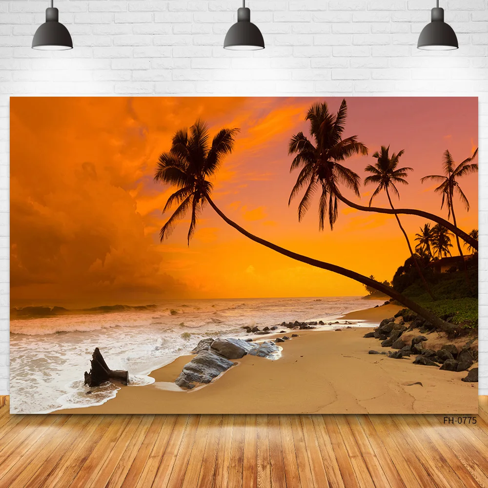 

Beach Sunset Palm Tree Sand Photography Backdrop Summer Tropical Sea Background For Wedding Baby Portrait Photo Studio Photocall