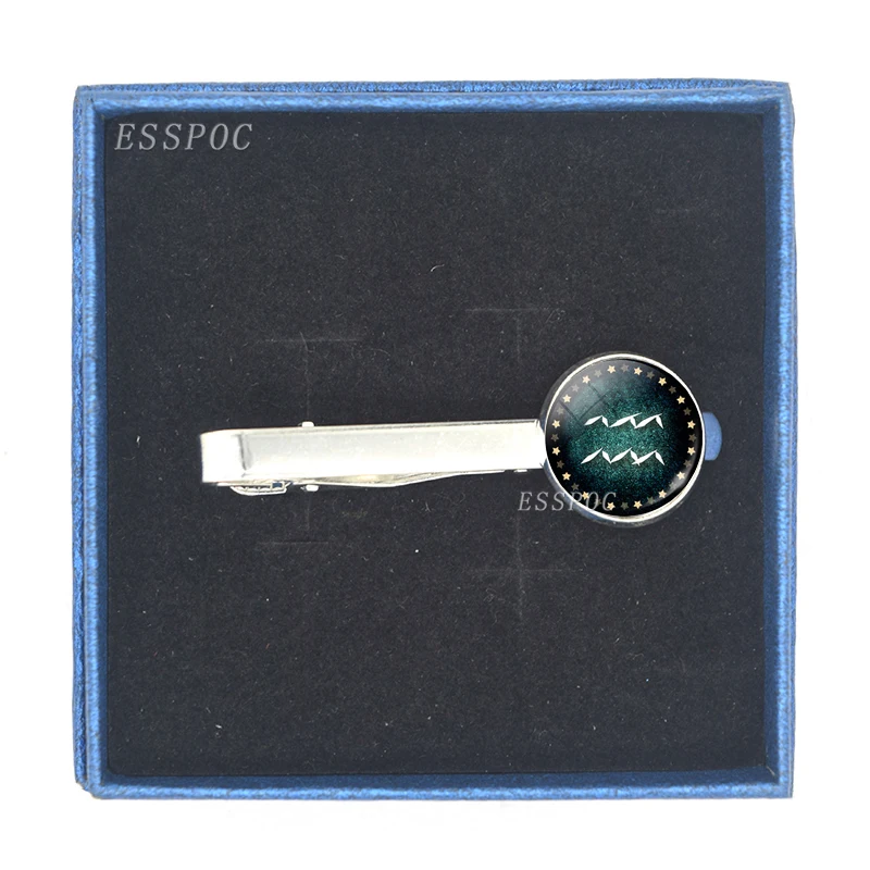 Зажим для галстука с 12 созвездиями стеклянный кабошон со знаками Зодиака