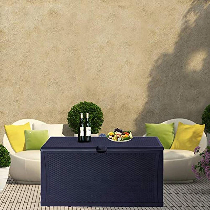 Caja de almacenamiento para Patio, contenedor de rat&aacute;n al aire libre, gabinete de pl&aacute;stico, banco-2