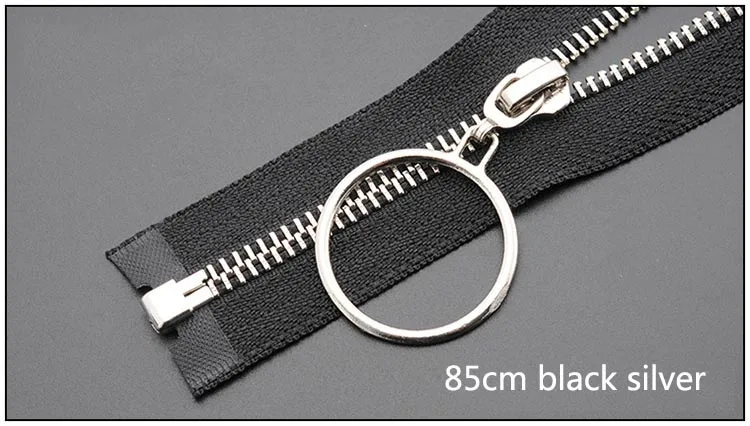 85cm black silver Meetee 5#85 см 120 см Металлические молнии открытый конец двойной/sigle кольцо Ползунки молния для шитья пальто куртка молния одежда аксессуары - Цвет: 85cm black silver