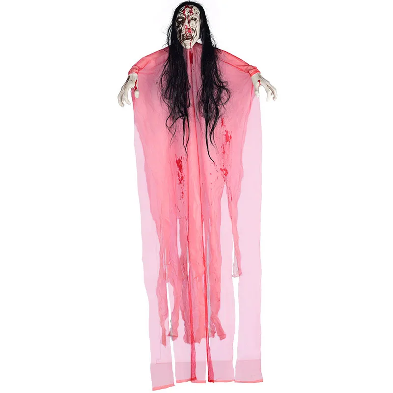 

Halloween Red Rotten Face Hanging Ghost Pendant Haunted House Bar Horror Theme Scene Decoration Voice Control Sensor Switch
