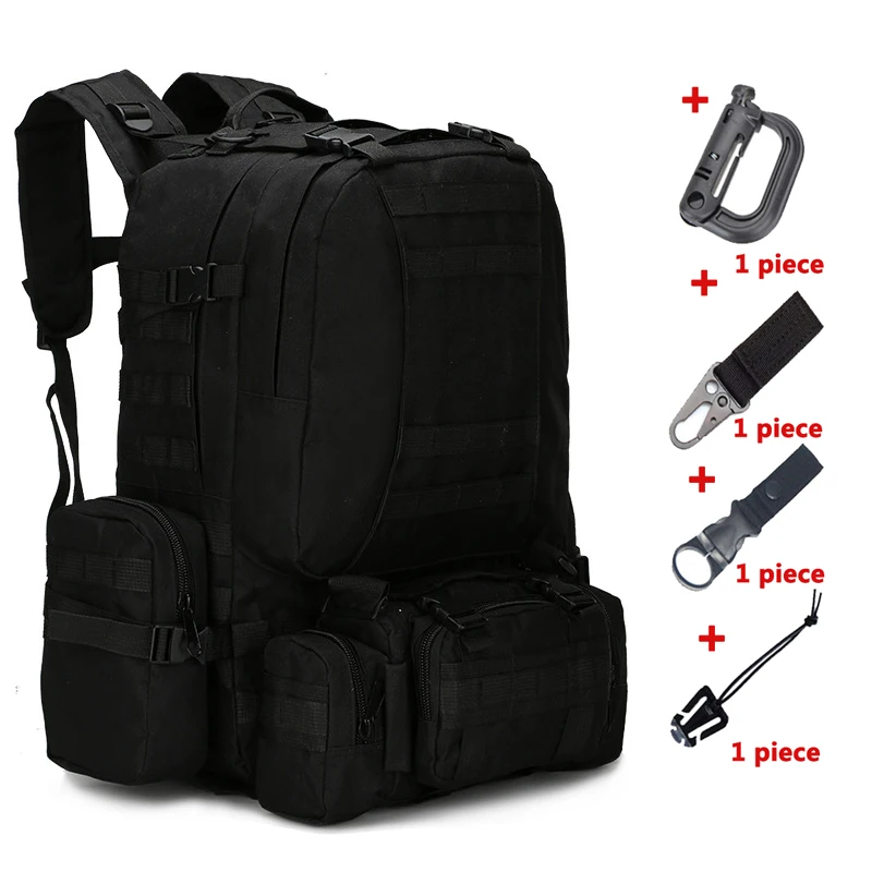 55L Molle военный рюкзак SWAT армейская полевая камуфляжная дорожная Сумка Многофункциональная двойная сумка большой емкости ACU рюкзак - Цвет: bag and hooks