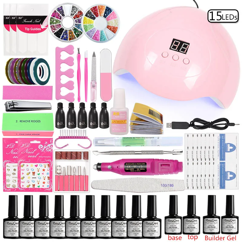 Набор для нейл арта Гель лак замачиваемый УФ 10 цветов ногтей и 80 Вт/45 Вт лампа