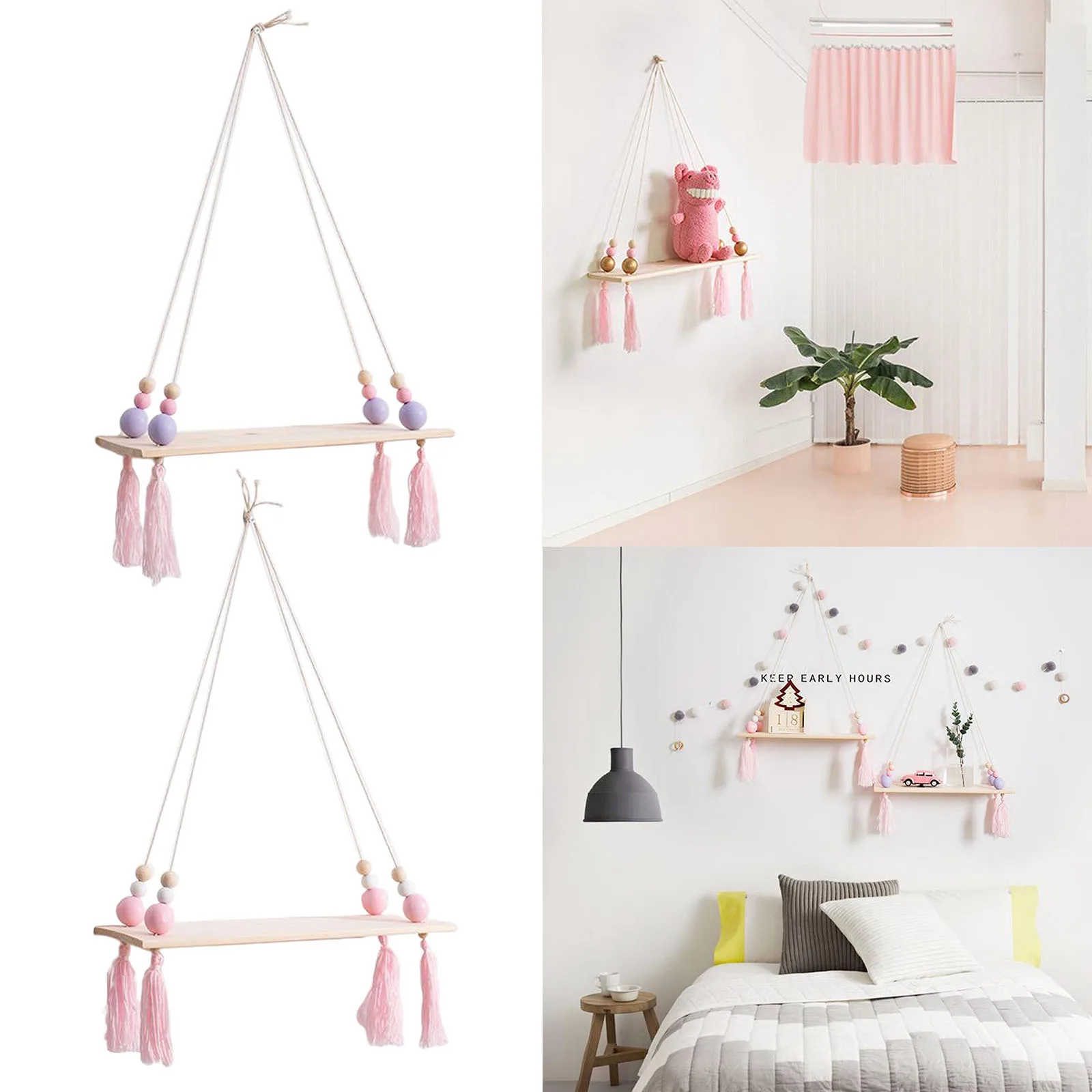 

Handcrafted Wooden Wall Shelf Rope ing Floating Shelf Flower Pot Stand for Home Office Decor