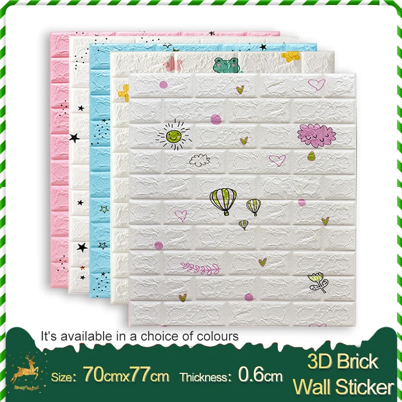 

3D Brick Cartoon Animal Pattern Wall Sticker for Kids Room Kitchen Living Room DIY Self-adhesive Waterproof PE Foam Panel Sticke