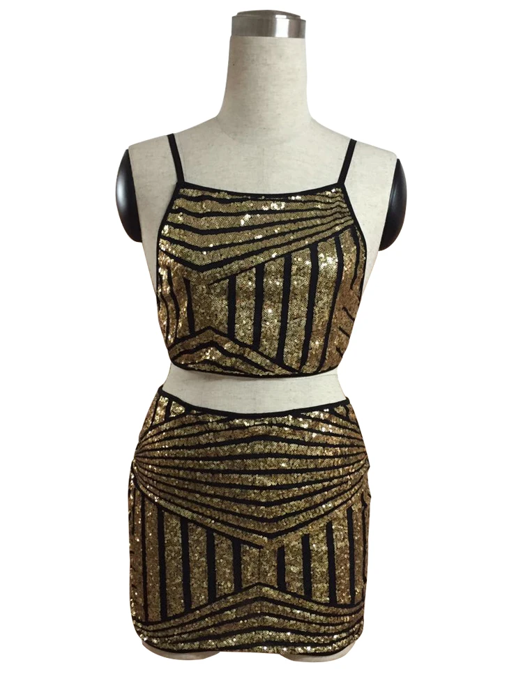 

Sexy Woman Sequin Dress Summer Two-piece Dress Bandage Dress Vestidos De Verano Moda Feminina Halter Pencil Bandage Glitter
