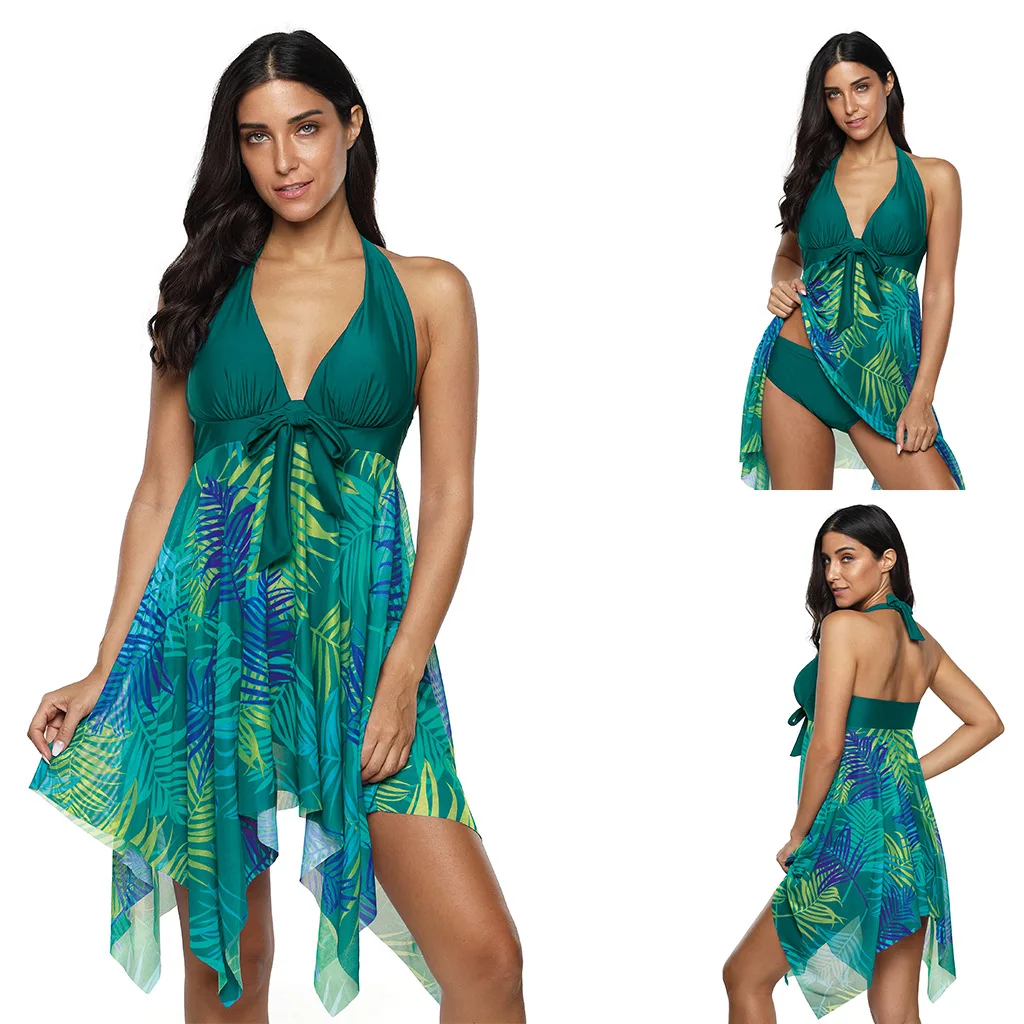 Размера плюс танкини для женщин из двух частей с принтом отдельно Vikinis Para Mujer 2020