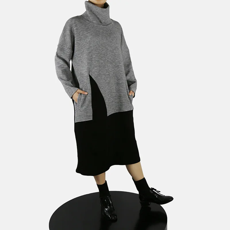 

Women's Sweater Winter New Personality Color Design Yamamoto Style High Collar Retro Thickening Warm Fashion Casual Loose Dress