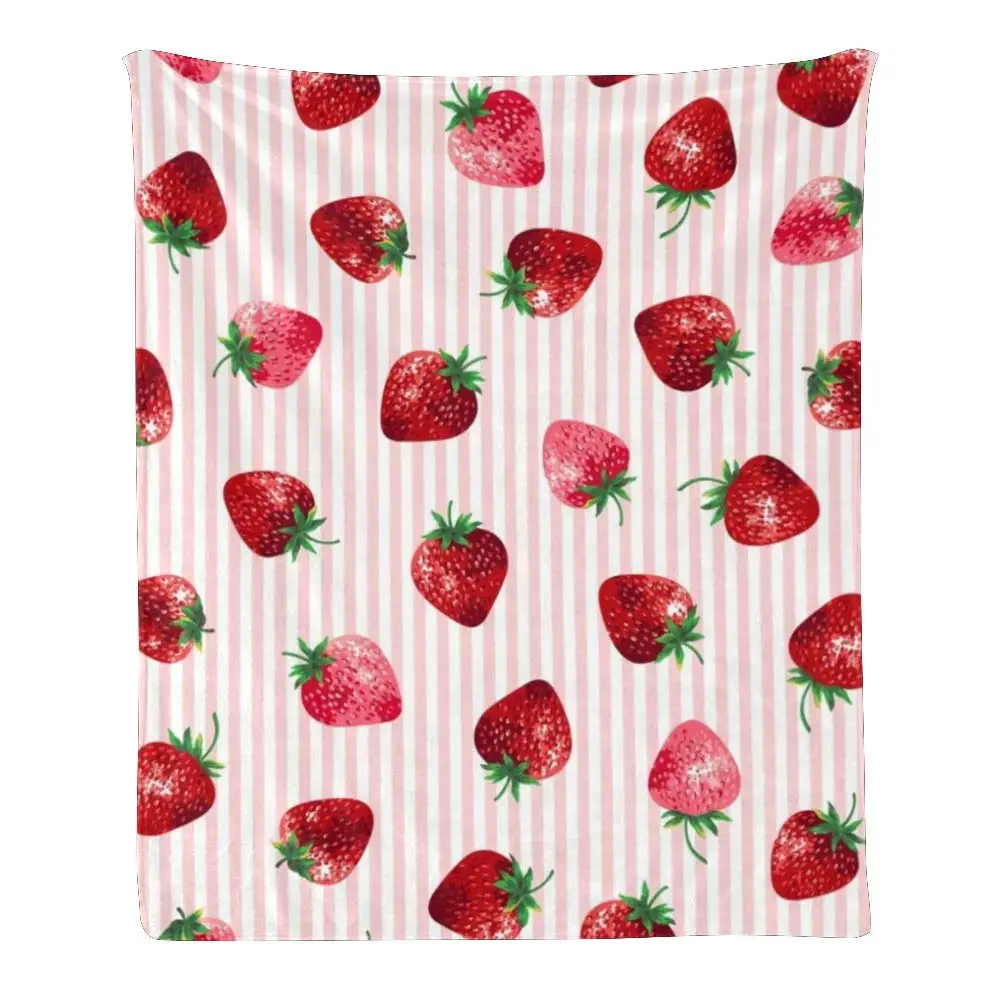 

Custom Super Soft Throw Blanket Fleece Blanket for Couch Sofa Bed Gift Pink Strawberry Stripe (50inchX60inch)