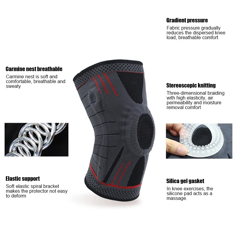

1 PC Knee Compression Sleeve Brace with Silicone Pad Support Joint Pain Relief N66