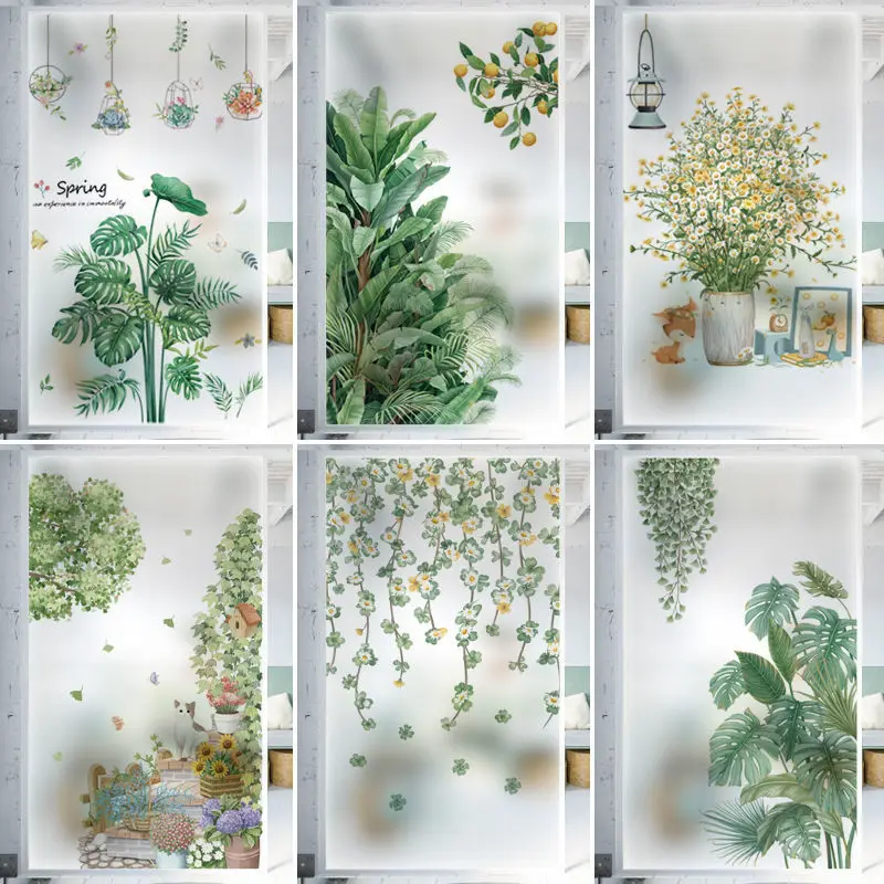 

Зеленое растение ботаника клейкая оконная пленка наклейка искусственная прозрачная защита конфиденциальность анти-peep балкон натуральная ...