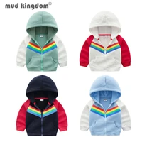 mudkingdom zipper hooded sweatshirt boys fashion patchwork pockets long sleeve print rainbow tops kids clothes for spring autumn