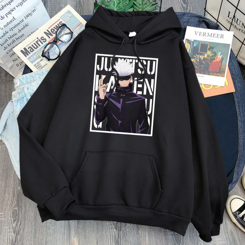 

Gojo satoru jujutsu kaisen impressão hoodies homem harajuku velo solto streetwear moda masculina desenhos animados com capuz to.