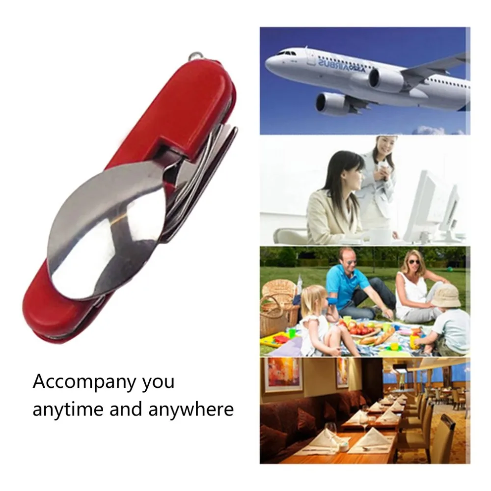 

Stainless Steel Spoon+Fork+Knife+ Bottle Opener 4 in 1 Folding Cutlery Set Multifunctional Portable Outdoor Tableware Set