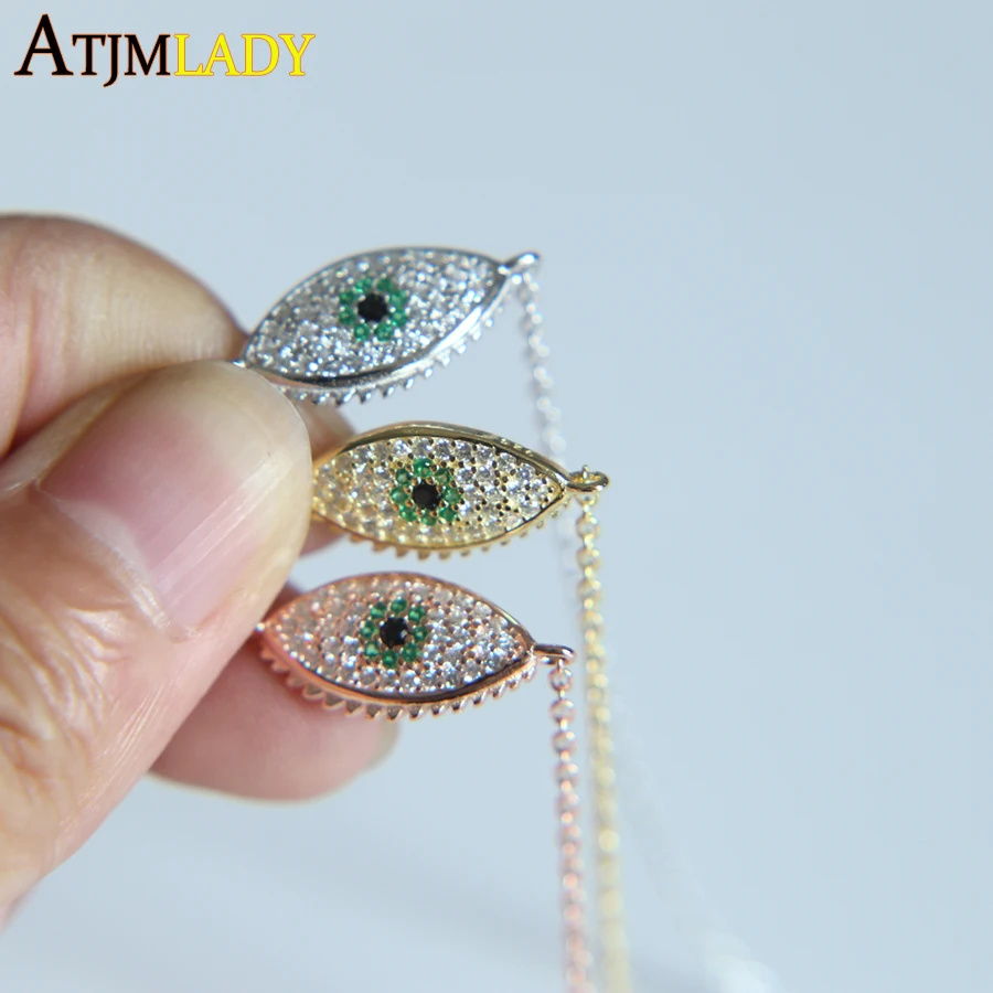 Подлинное 925 пробы серебряные глаза браслет зеленый прозрачный кубический