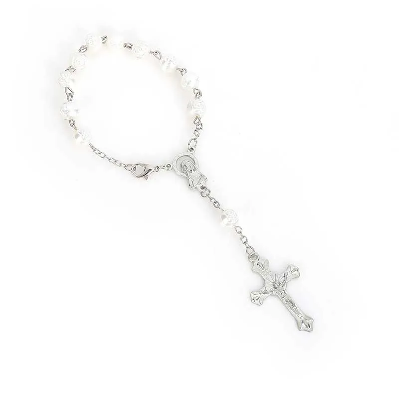 Миниатюрный католический четки браслет из белого жемчуга 8 мм с бусинами для