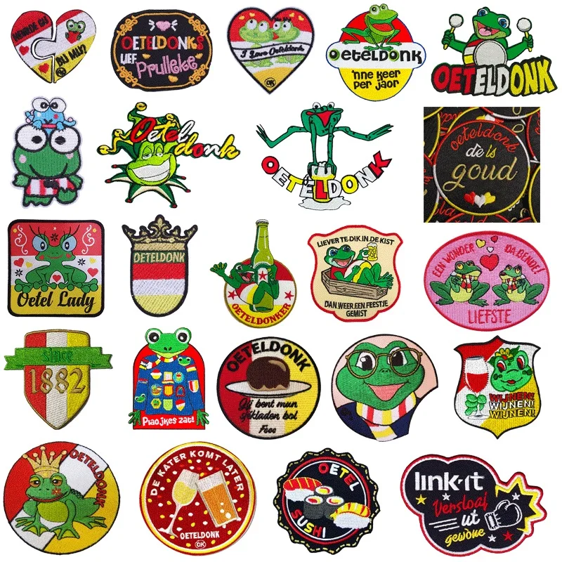 

Iron on Patches On Clothes Frog Patch for Clothing Badge Prajna Oeteldonk Emblem Full Embroidered Frog Carnival for Netherland
