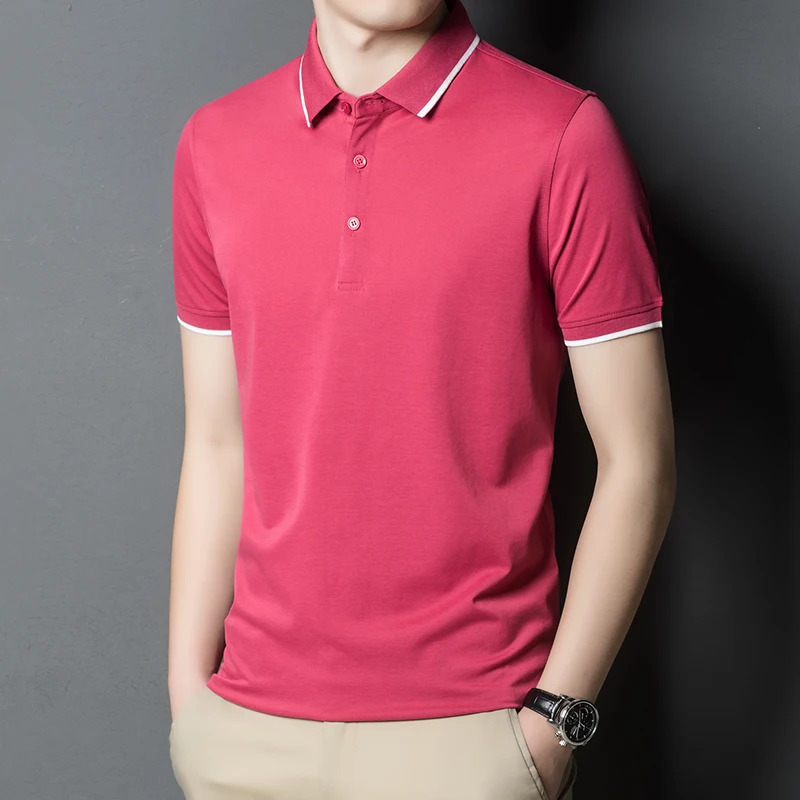 Рубашка-поло мужская для гольфа тенниска из натурального шелка повседневная