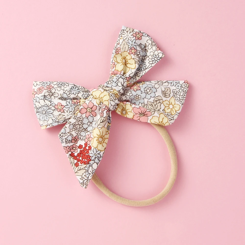 Бант для волос маленьких девочек из хлопка с цветочным принтом повязки резинки