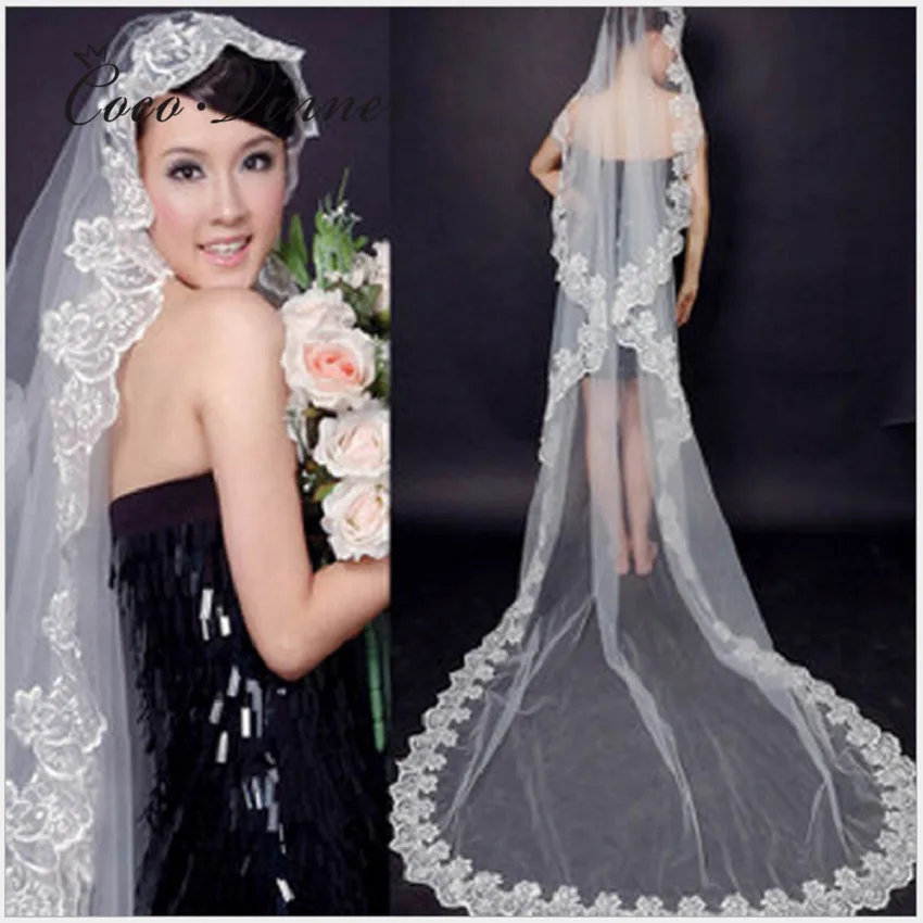

Lace Applique Elegant Wedding Veil Women 150CM 300CM long White Ivory Color A8002