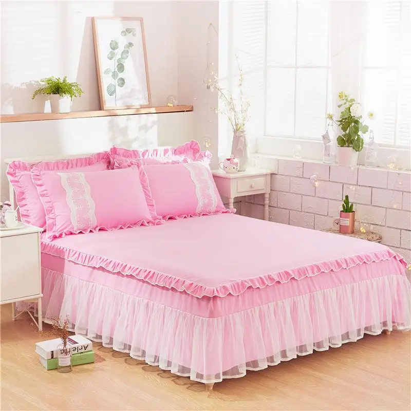 

42 Bedding Set Princess Bow Ruffle Duvet Cover Wedding Bedding Pink Girl Baby Bed Skirt quilt Cover sets twin bedclothes