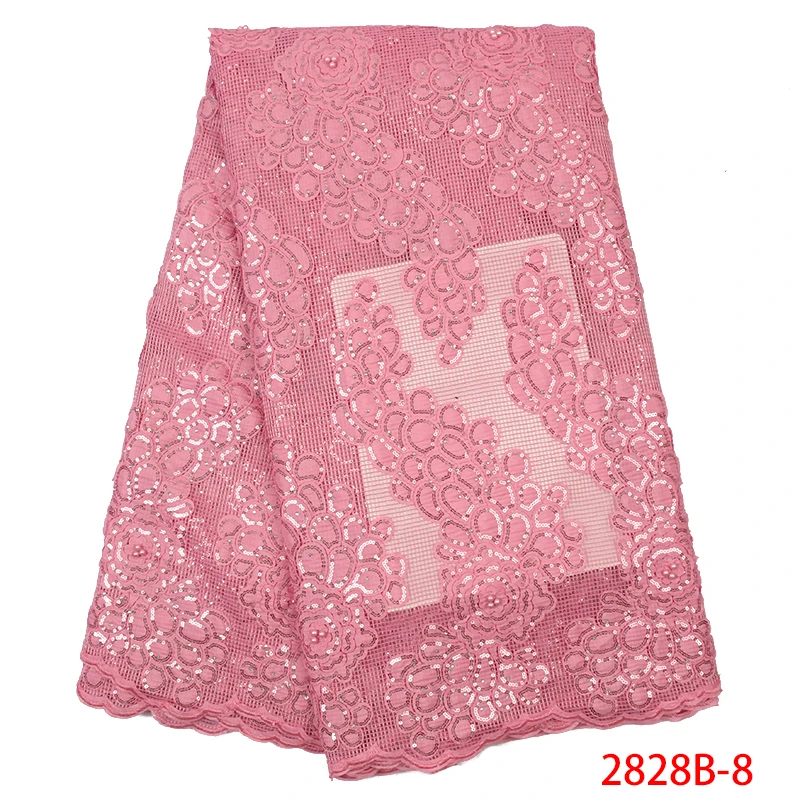 

Latest African Embroidered Lace Fabric Popular High Quality French Mesh Net Lace Fabric With Sequins For Women Dress AMY2828B