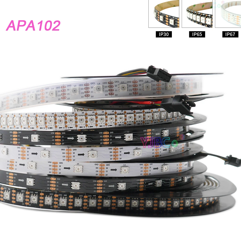 

DC5V RGB APA102 Smart pixels LED Strip Light 30/60/144 leds/m Lamp Tape IP30/IP65/IP67 addressable DATA and CLOCK seperately