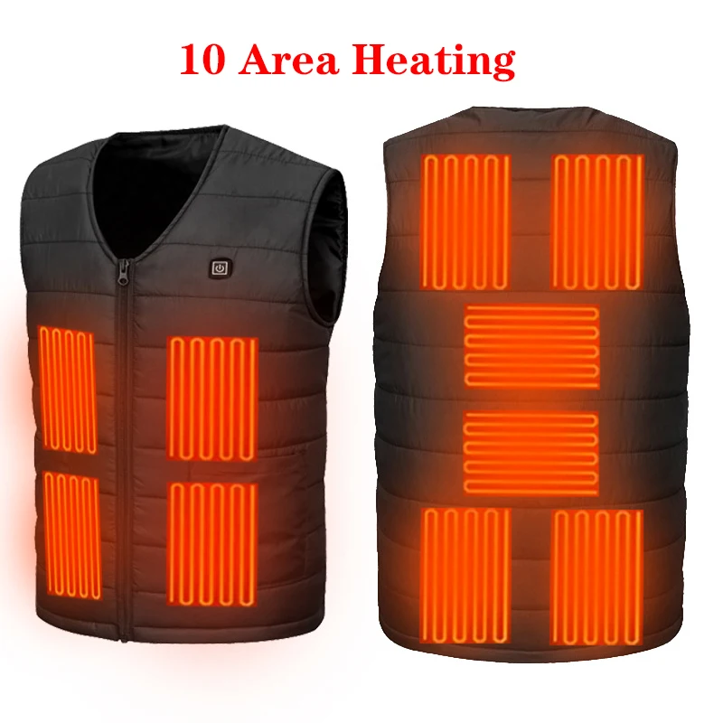 Plus Size 10 Area Heating Vest Men/Women V-neck USB Heated Vest Smart Control Temperature Heating Jacket Coat Winter Hunting