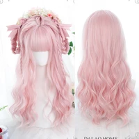 houyan long curly hair synthetic wig bangs wave lolita cosplay blue purple pink wig female cosplay party heat resistant