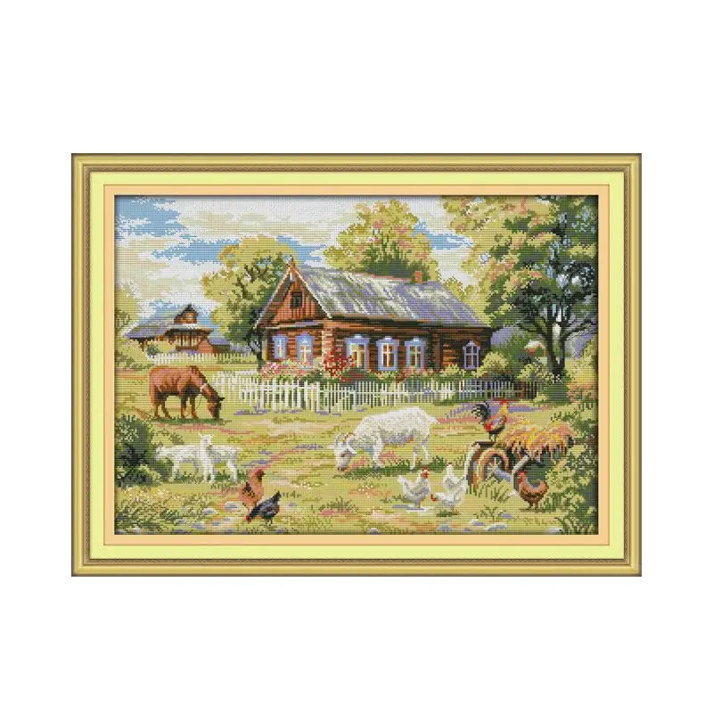 

Farm cross stitch kit animal horse DIY hand embroidery set craft handmade needlework cross-stitching DMC color Dreamfounder