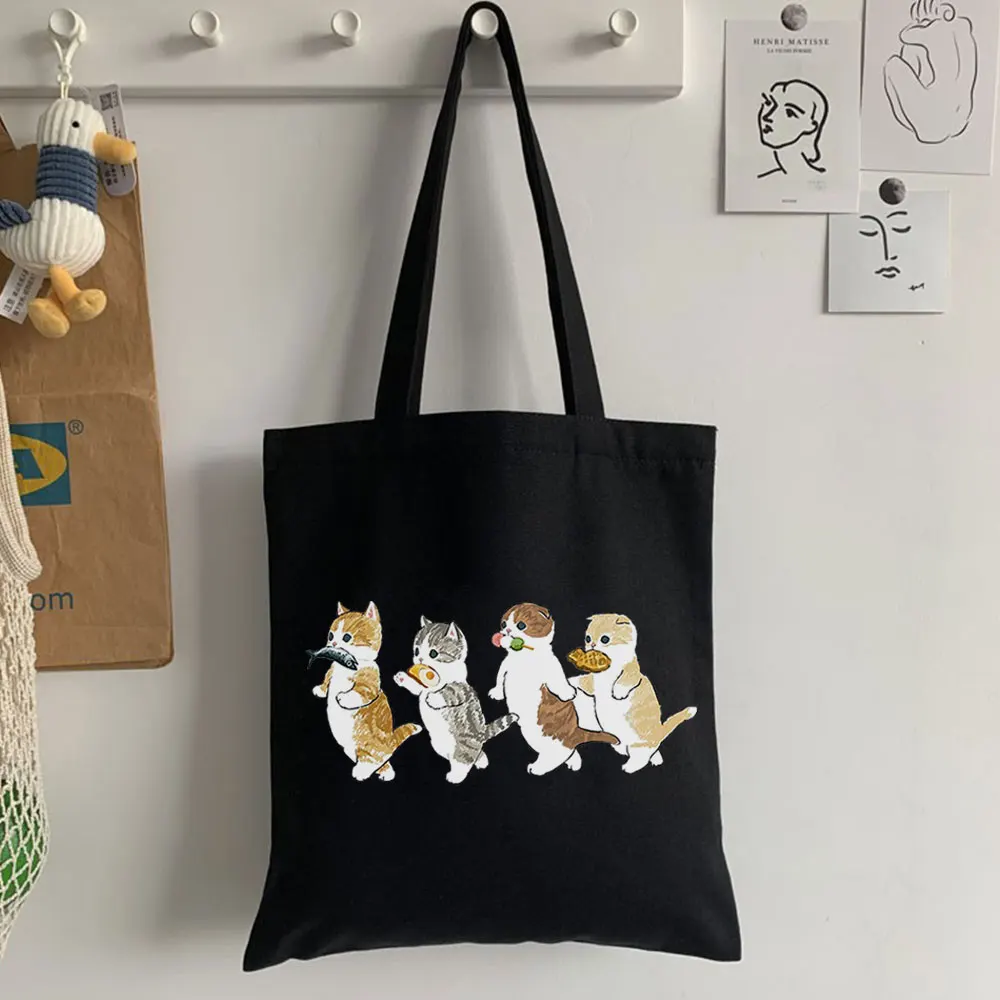 

Милая школьная сумка с изображением кота в стиле ольччан, забавная Холщовая Сумка на плечо с мультипликационным рисунком в стиле Харадзюку,...