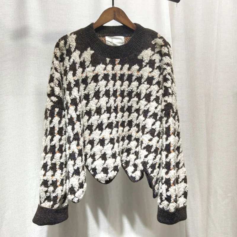 TWOTWINSTYLE Casual Loose Irregular Sweaters Women O Neck Lantern Long Sleeve Hit Color Sweater For Female 2020 Fashion Clothing | Женская