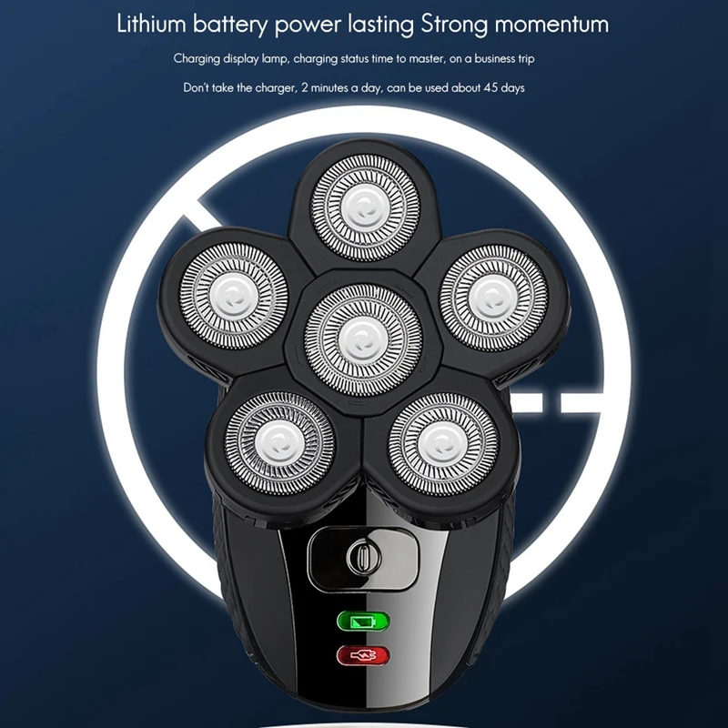 

6 Blades Electric Shaver for Men 4D Floating Head Hair Trimmer USB Rechargeable Razor Rotate Face Brush Grooming Set