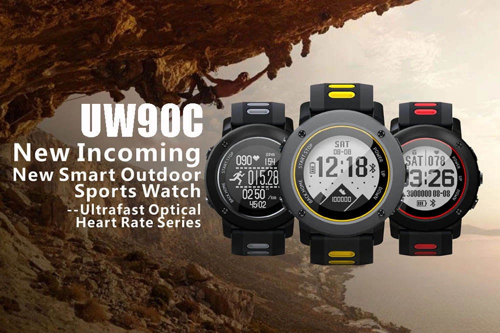 Uwear Professional IP68 Sport Watch UW90C Stainless Steel Smart Watch Bluetooth 4.2 GPS Heart Rate Running Hiking Swimming